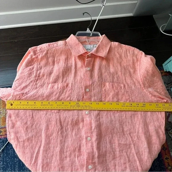 Baird McNutt Linen Short Sleeve Button Down Peach Sz Large Classic Breezy Beach - Picture 11 of 12